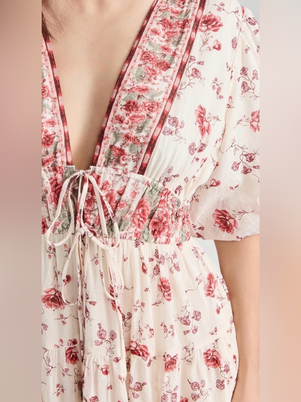 Free People Lysette Ivory Floral Maxi Dress Tea Combo Print Rose Sz S - Picture 7 of 16